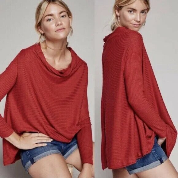 Free People Revolve Lover Rib Thermal Ribbed Long Sleeve Rust Orange Size XS Top - Picture 1 of 11